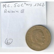 Monnaies Monaco - 50 Cts 1962 Rainier III